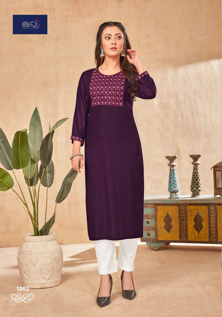 Larqi Oreo Chocolate 1 Rayon Fancy Wear Embroidery Kurti Collection